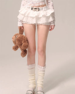 Less also eye white pearl white lace French bow design sense belt niche versatile skirt TLA00008