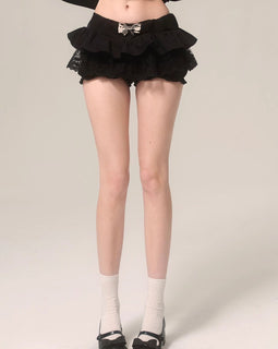 Less also eyes private romance black luxury short skirt bow lace design sense skirt women's shorts