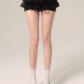 Less also eyes private romance black luxury short skirt bow lace design sense skirt women's shorts