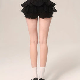 Less also eyes private romance black luxury short skirt bow lace design sense skirt women's shorts