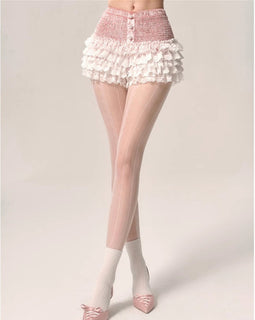 Less also eye spring peach bud pink white French spring summer new lace A-line cake skirt ballet shorts