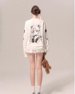 Shao also eye-catching beautiful girl spring comic design sense loose white long-sleeved t-shirt new niche top women