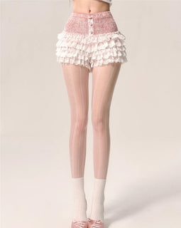 Less also eye spring peach bud pink white French spring summer new lace A-line cake skirt ballet shorts