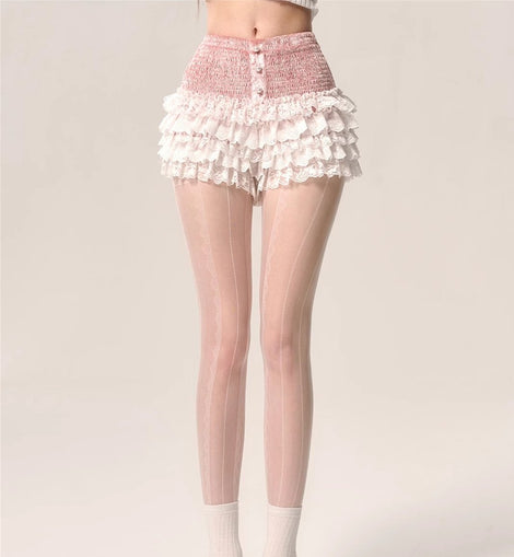 Less also eye spring peach bud pink white French spring summer new lace A-line cake skirt ballet shorts